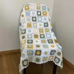 (34ぷっくり お花のモチーフ編み マルチカバー ブランケット 手編み コットン