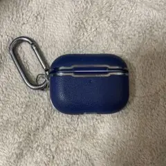 ネイビー レザー風 イヤホンケース カラビナ付き　AirPods pro用