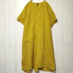 caliner リネン100% ワンピース マスタード ゆったり ナチュラルのサムネイル
