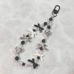 90 ビーズストラップ　ビーズキーホルダー　スマホストラップ　シール帳　黒