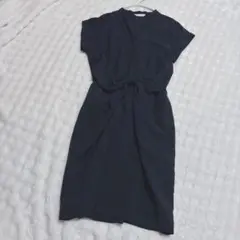 a.v.v L ワンピース カシュクール 半袖 無地 ネイビー 通勤 入学式