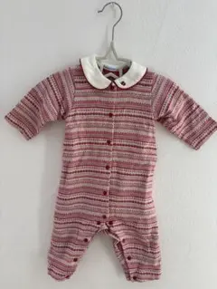 familiar ストライプロンパース 赤・白（70サイズ）