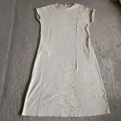 ワッフル生地ロングワンピース ベージュ