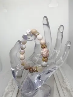 天然石ブレスレット ベージュ ピンク