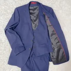 美品 リスペクトネロ スリーピーススーツ セットアップ ネイビー ストライプ