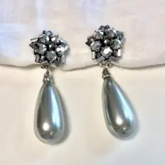 大振り シルバー ドロップ型 イヤリング vintage a142