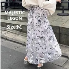 【美品】マジェスティックレゴン オーガンジー花柄ロングスカート レースアップ M