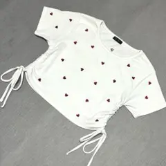Tip Top ハート刺繍 ショート丈 半袖サイドドロストカットソー フリー 白のサムネイル