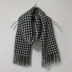 【訳アリ】千鳥格子 マフラー ストール 大判 黒白 56×160