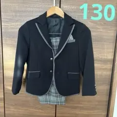 黒ブレザーとチェック半ズボンセット 130