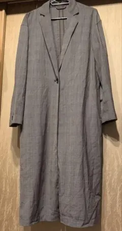 GU★ブラウン系チェック★ロングコート★M