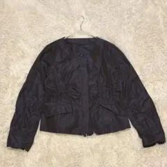 【PINORE】美品 イタリア製素材 ダークブラウン ノーカラージャケット38のサムネイル