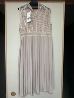 ZARA ノースリーブレース編み　プリーツ　ワンピース