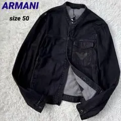 ✨極美品・タグ付き✨アルマーニ　デニムジャケット　バンドカラー　ダメージ加工　黒のサムネイル