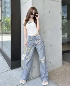 SOLNI ソルニ　プリントワイドデニム　Mサイズ