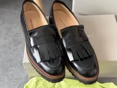 美品 FABIO RUSCONI フリンジ 本革 ローファー 厚底 23.5 黒のサムネイル