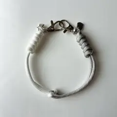 パラコード ハンドストラップ チャーム スマホ グレー 白 ハート 星 落下防止