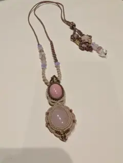 ◇ピンクオパール◇ローズクオーツ、マクラメ編みネックレス。長さ調整可能