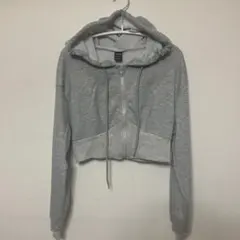 【新品】SHEIN ミニ丈パーカー 長袖 クロップド ヘザーグレー　S