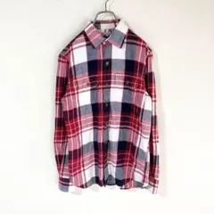 G102 OLD NAVY チェック柄　ネルシャツ　レッド系　前開　羽織り
