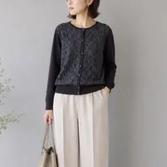 美品♡アナイ 総レース カーディガン パールボタン23年 38 ブラック