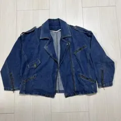 90s デニム ライダースジャケット 短丈 ワイド 古着 Y2K