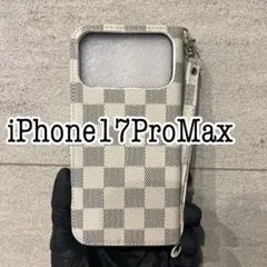iPhone17ProMax チェック柄手帳型ケース　ホワイト　白