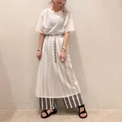 Ray BEAMS メッシュ ロングワンピース 白 半袖