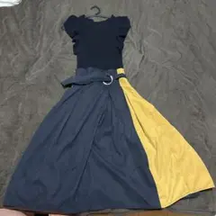 CECIL McBEE ニットワンピース スエード調　黒/黄