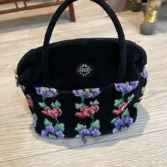 FEILER フェイラー 花柄 シュニール織 ハンドバッグ 黒