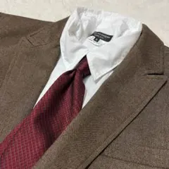 フランス製LANCEL バーガンディ シルクストライプ×チェック柄ネクタイ　美品