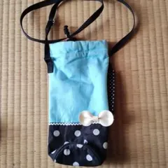 水筒カバー 水色と黒のドット柄　1リットルサイズ