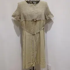 レディース　ベージュ チェック柄 ワンピース