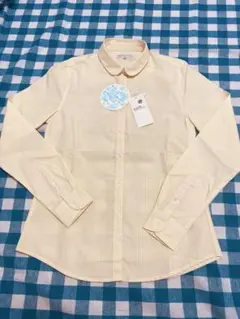 新品！丸襟　ギンガムチェック　シャツ 長袖 コットン100% 綿100% XS