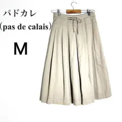 パドカレ フレアスカート タック リボン ウエストゴム コットン ベージュ38Mのサムネイル