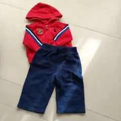 ポロ・ラルフ・ローレン 赤ジップパーカーとネイビーパンツセット 70