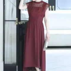 PourVous ノースリーブ&ロングワンピースドレスクロシェレース