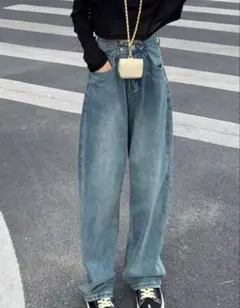 新品shein DAZYライトブルー ワイドレッグデニム Sサイズ バギー