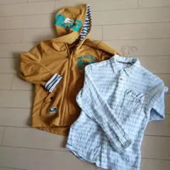 Bad Boy フード付きブラウンパーカー　ガーゼ襟付きシャツ　２枚　140cm