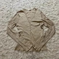 【美品】ベージュ リブ編み 長袖カーディガン Vネック M