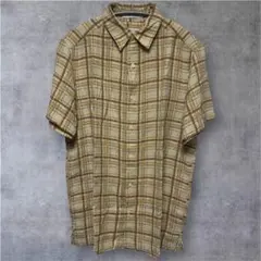 GEOFFREY BEENE シルクレーヨン チェックシャツ 半袖 ベージュ Sのサムネイル