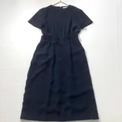 【大きいサイズ】YOKO CHAN　レイヤード風ドレス 半袖ワンピース 濃紺