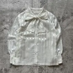 90s 昭和レトロ Mammy神戸 シアー ボウタイブラウス 白 長袖