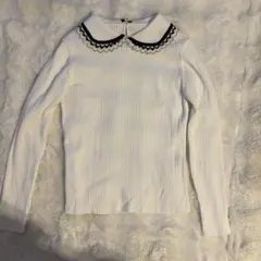 SLOBE IENA フリル 丸襟付きリブニット 長袖 ホワイト　Ｆ