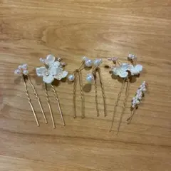 花とパールのヘアピンセット 6本