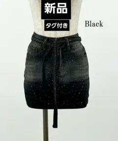 高速ターミナル　ベルト付き　ビジューデニムスカート　韓国ファッション