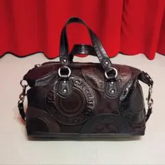 COACH パッチワーク ハンドバッグ シグネチャー 黒　茶
