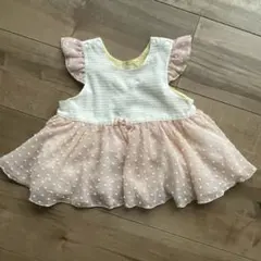 即発送可★90cmドット柄フリルチュニックワンピースドレス白ピンク/キッズズーのサムネイル