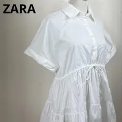 ZARA ザラ ワンピース ホワイト ティアード 半袖 ウエストリボン
