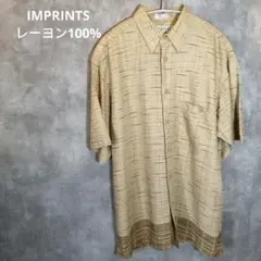 IMPRINTS レーヨン100% ベージュストライプアロハシャツ　総柄